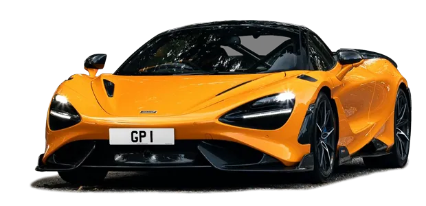An orange McLaren 765LT bearing the registration GP 1