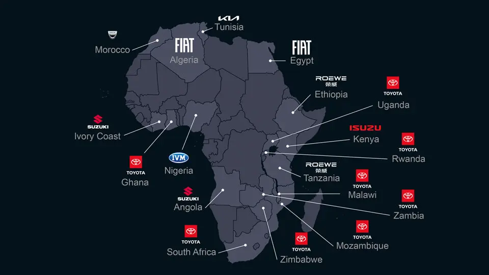 Map of the top car manufacturers in Africa in 2025