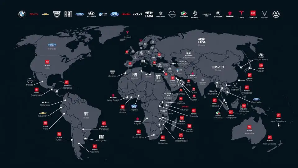 Map of the top car manufacturers in 2025