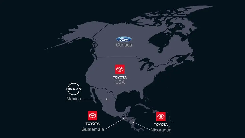 Map of the top car manufacturers in North America in 2025