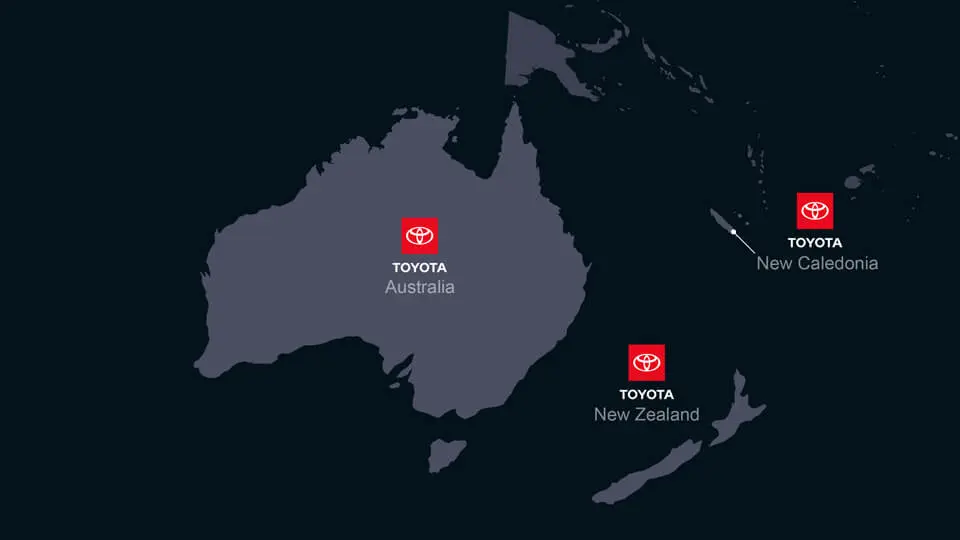 Map of the top car manufacturers in Oceania in 2025