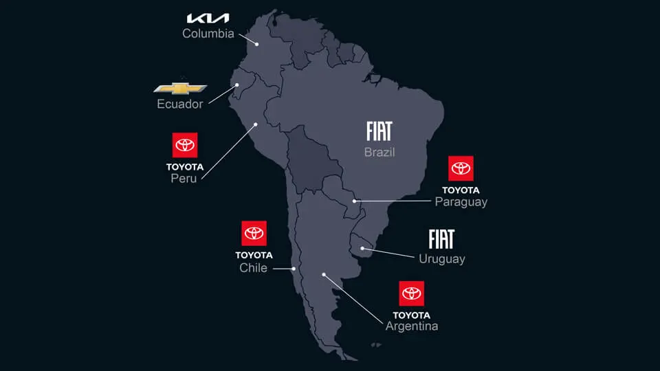 Map of the top car manufacturers in South America in 2025