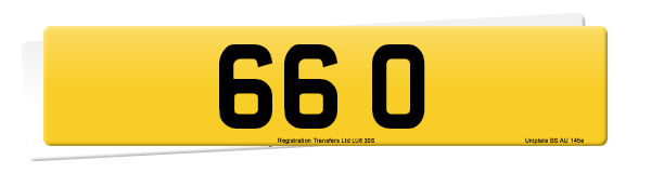 The registration number 66 O on a set of acrylics