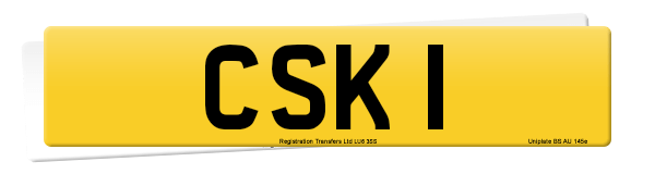 The registration number CSK 1 on a set of acrylics