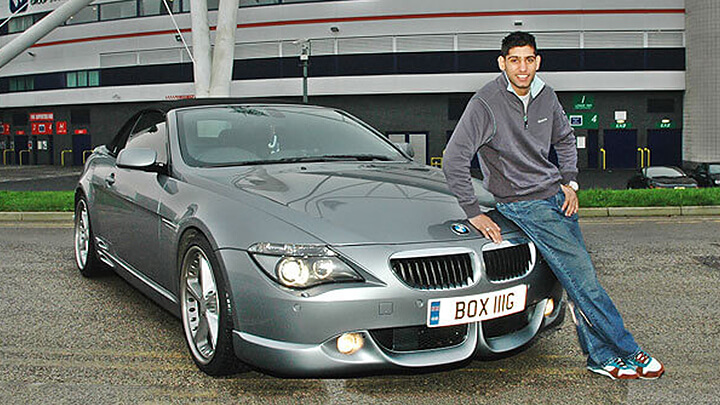 Amir Khan with number plate BOX 111G