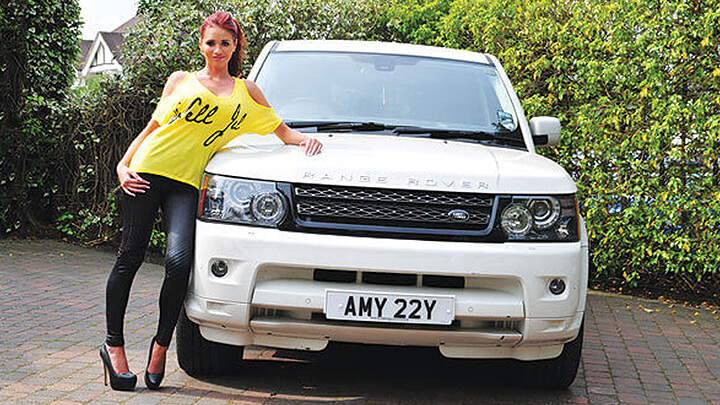 Amy Childs with number plate AMY 22Y
