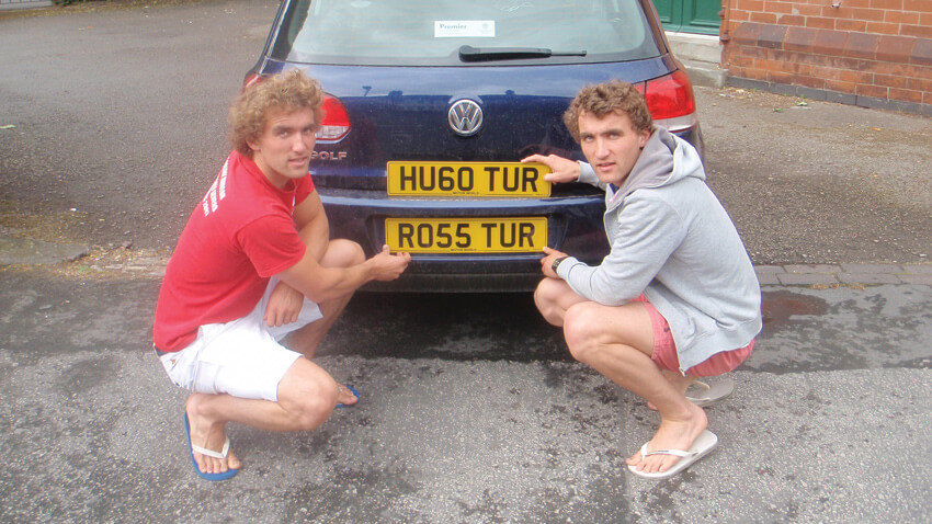 Crispin and Ross Turner with number plates