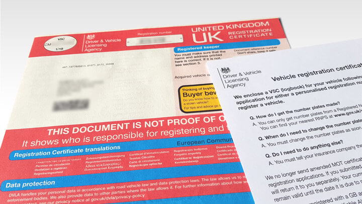 A photo of DVLA document V5C