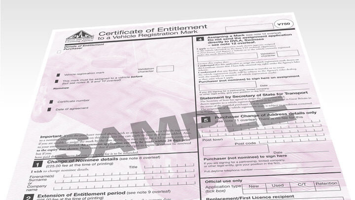 Sample of DVLA Form V750 Certificate of Entitlement