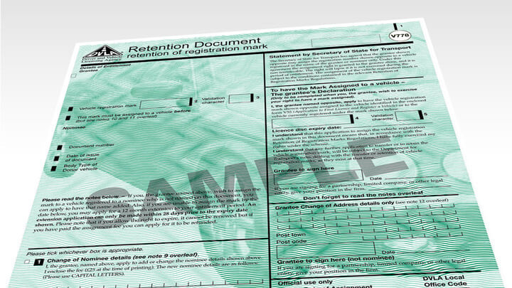 Sample of DVLA Form V778 Retention Document