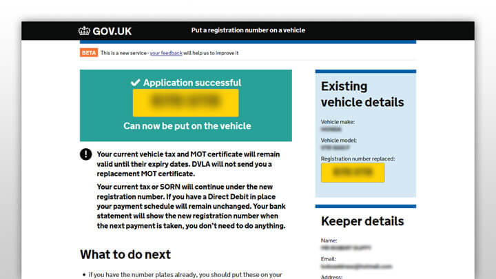 Transferring a registration on DVLA's website